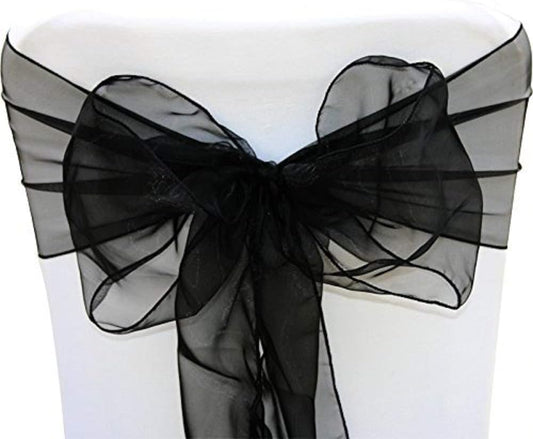 Organza Chair Bow Sash Décor Bows Sashes for Wedding Reception Events Banquets Decoration - (Pack of 25, Black)