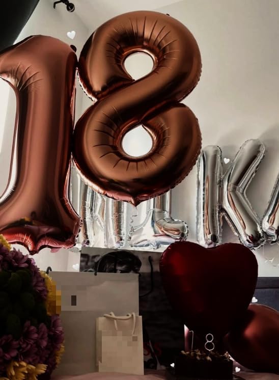 Large 40 Inch Coffee Brown 3 Number Balloon, 3 13 23 30 33 36 38 Dark Brown Birthday Party Decorations, Numbers Three Foil Balloons for Anniversary Party Graduations Celebration Supplies