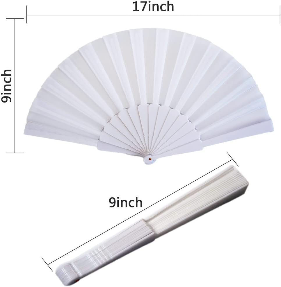 HUNANBANG 1 Dozen 12 Pieces Folding Hand Fans Church Wedding Gift, Party Favors, DIY Decoration Gift Size9 Wholesale 12pack (White 12pcs)