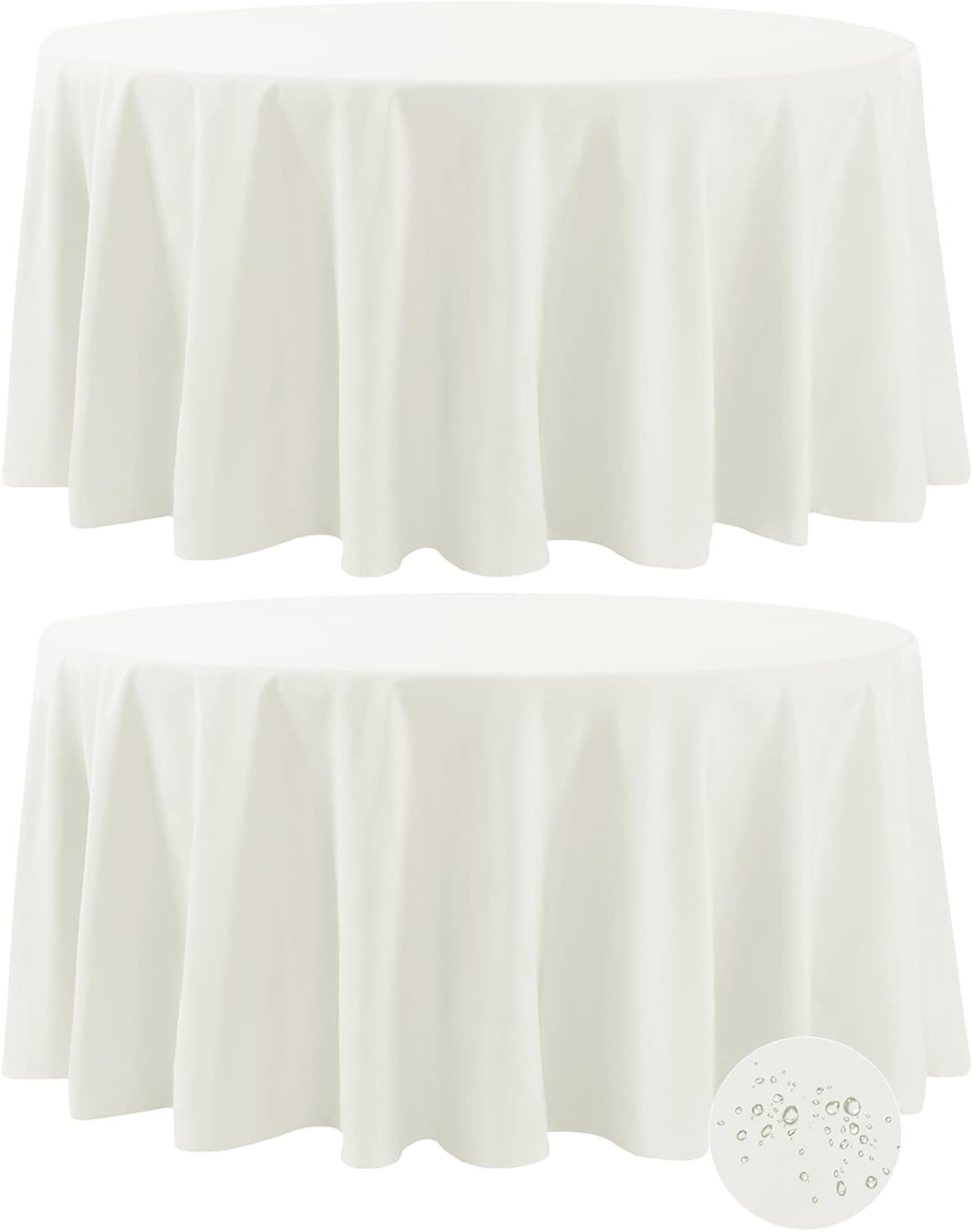 Fokitut 2 Pack Waterproof Round Tablecloth, 120 Inch, Stain Resistant and Wrinkle Polyester Table Cloth, Fabric Table Cover for Kitchen Dining, Wedding, Party, Holiday Dinner-Ivory