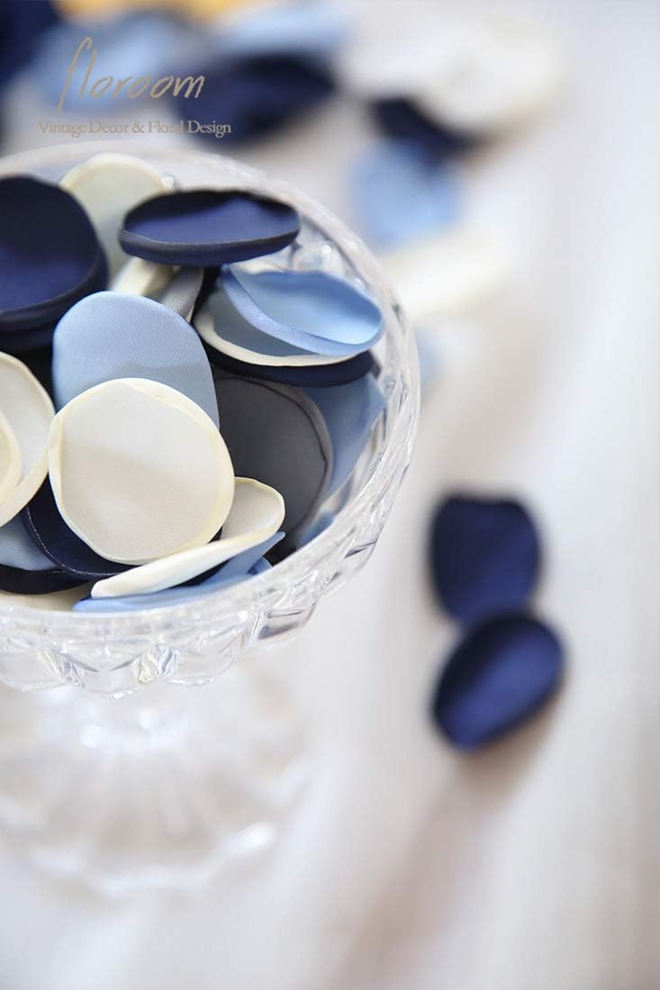 Floroom 500pcs Rose Petals Dusty Blue Navy Faux Silk Flower Petals for Wedding Flower Girl Basket Aisle Scatter Dinner Table Centerpieces Party Confetti Decoration Romantic Night Home Decor