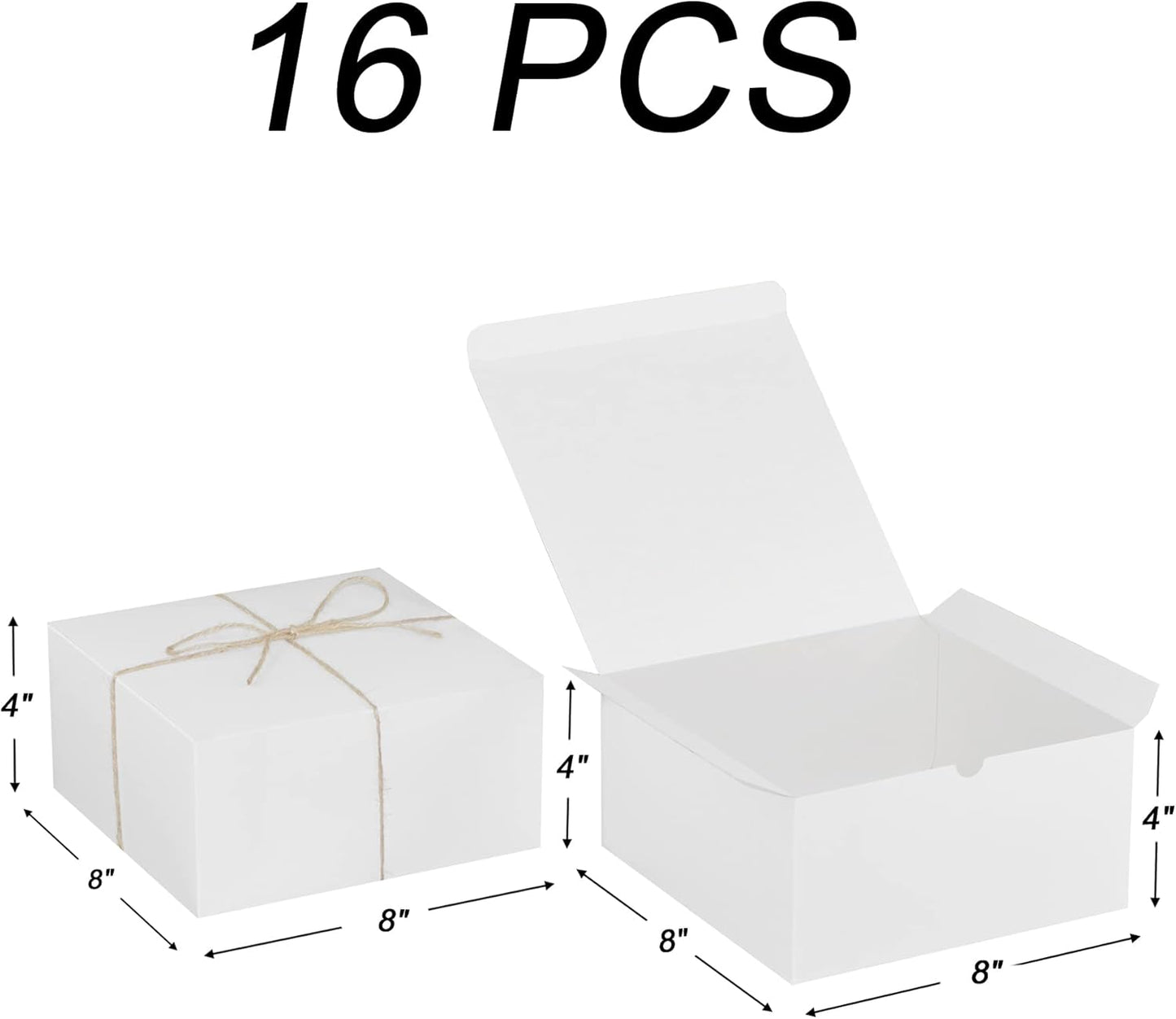 Xxcxpark 16 PCS White Gift Boxes 8x8x4 Inches, Decorative Party Favor Kraft Paper Gift Packaging Box with Lid for DIY Crafting, Cube, Cupcake, Kraft Present Boxes for Birthday, Wedding