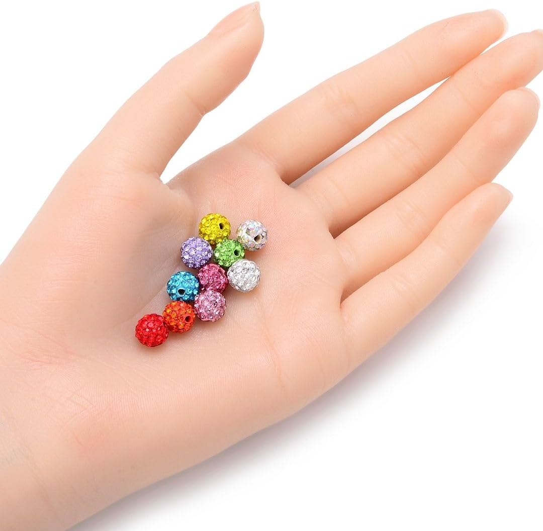25pcs Adabele Grade A Suncatcher Crystal Rhinestone Pave Loose Beads 8mm Light Sapphire Blue Polymer Clay Disco Ball Spacers Compatible with Shamballa All Craft Jewelry Making DB8-14