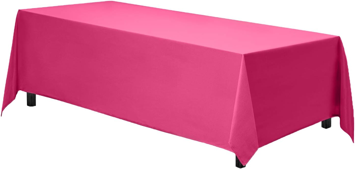 Gee Di Moda Rectangle Tablecloth - 90 x 156 Inch Fuchsia Table Cloth for 8 Foot Table with Floor-Length Drop - Heavy Duty Washable Fabric - 8 Ft Buffet Table, Holiday Party, Wedding & Baby Shower