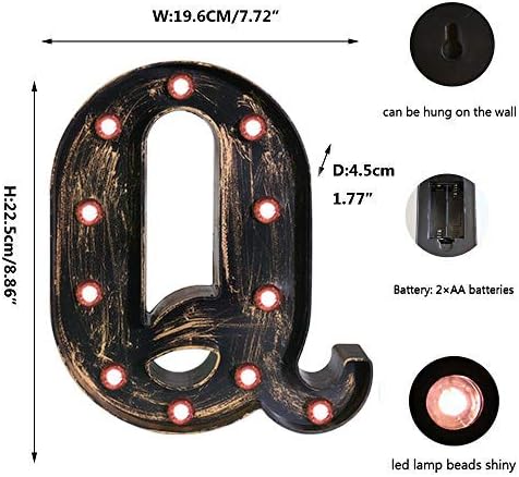 OYCBUZO Golden Black Led Marquee Letter - Industrial, Vintage Style Light Up Alphabet Letter Sign for Cafe Wedding Birthday Party Christmas Lamp Home Bar Initials Decor - Q