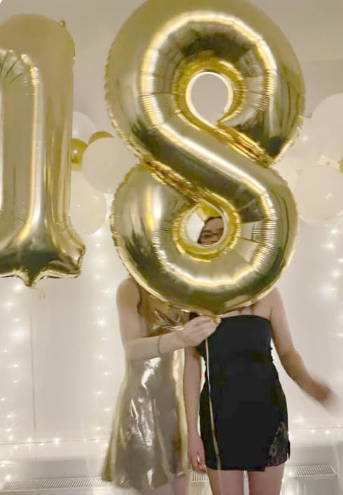 Light Gold Foil Number 8 Balloon 40 Inch, Helium Mylar Eight Number 8 18 28 38 48 58 80 88 Birthday Balloons, 8th Champagne Gold Women Men Wedding Anniversary, Graduations Party Supplies
