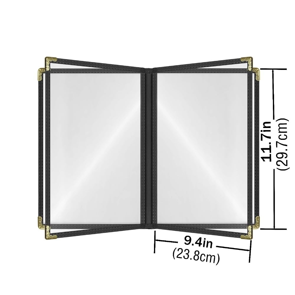 Goodsmart Restaurant Menu Covers - 25 Pack Black 8.5" x 11", 4-Page/8-View, Side-Loading Vinyl Menu Holders with Clear Sleeves, Double-Stitched, Leather-Style Café Covers, Morning Menu Homeschool