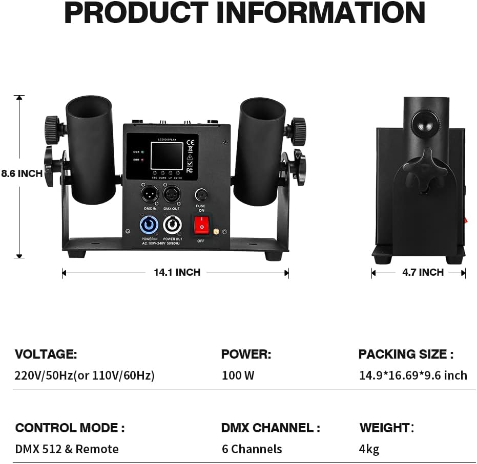 Professional Confetti Launcher Cannon Machine, Confetti Blower Machine Confetti Cannon DMX/Remote Control for Weddding Disco Show Club Stage Party (2 shot)