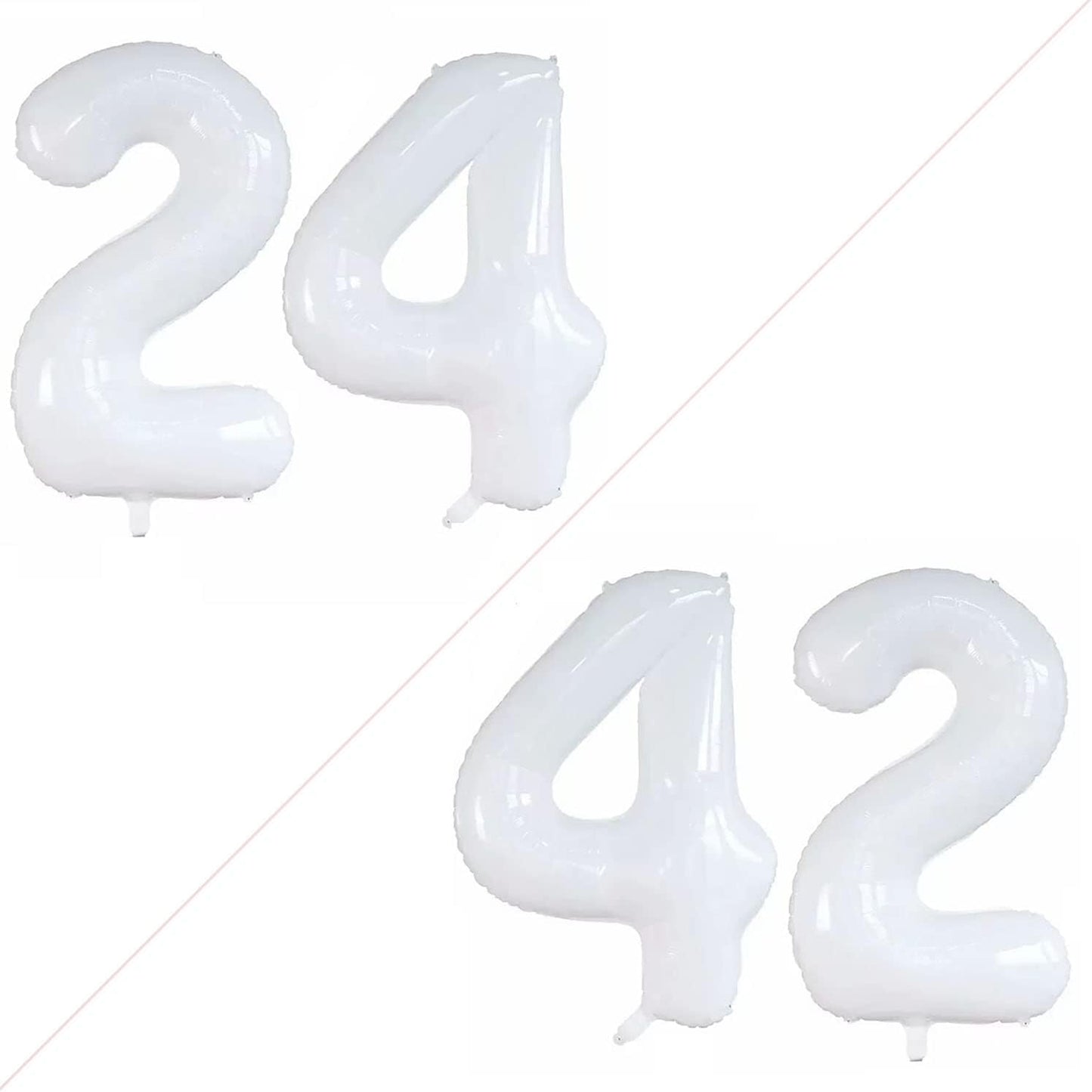 GOER Number 24 Balloons for 24th Birthday Party Decorations,42 Inch Jumbo Foil Helium 42 Balloons for 42nd Birthday Party Decoration (White)