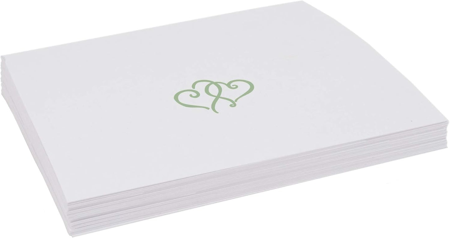 Linked Hearts Place Cards, Sage (Choose Color), Set of 25, Pre-cut and Scored - Wedding, Party, Dinner, and Special Events - Made in the USA