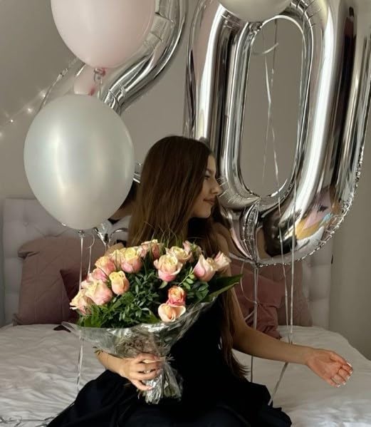 Silver 40 Inch 30 Number Balloons, 30 Decorations for 30 Birthday, Foil Giant Birthday Graduations Anniversary Party Balloons