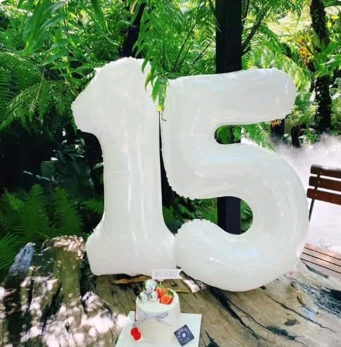 White 40 Inch Large Number 5 Birthday Balloon, 2025 Five 5th 15 25 35 50 55 Birthday Celebration Decorations, White Foil 5 Mylar Helium Balloons Girl Boy Anniversary Party Supplies