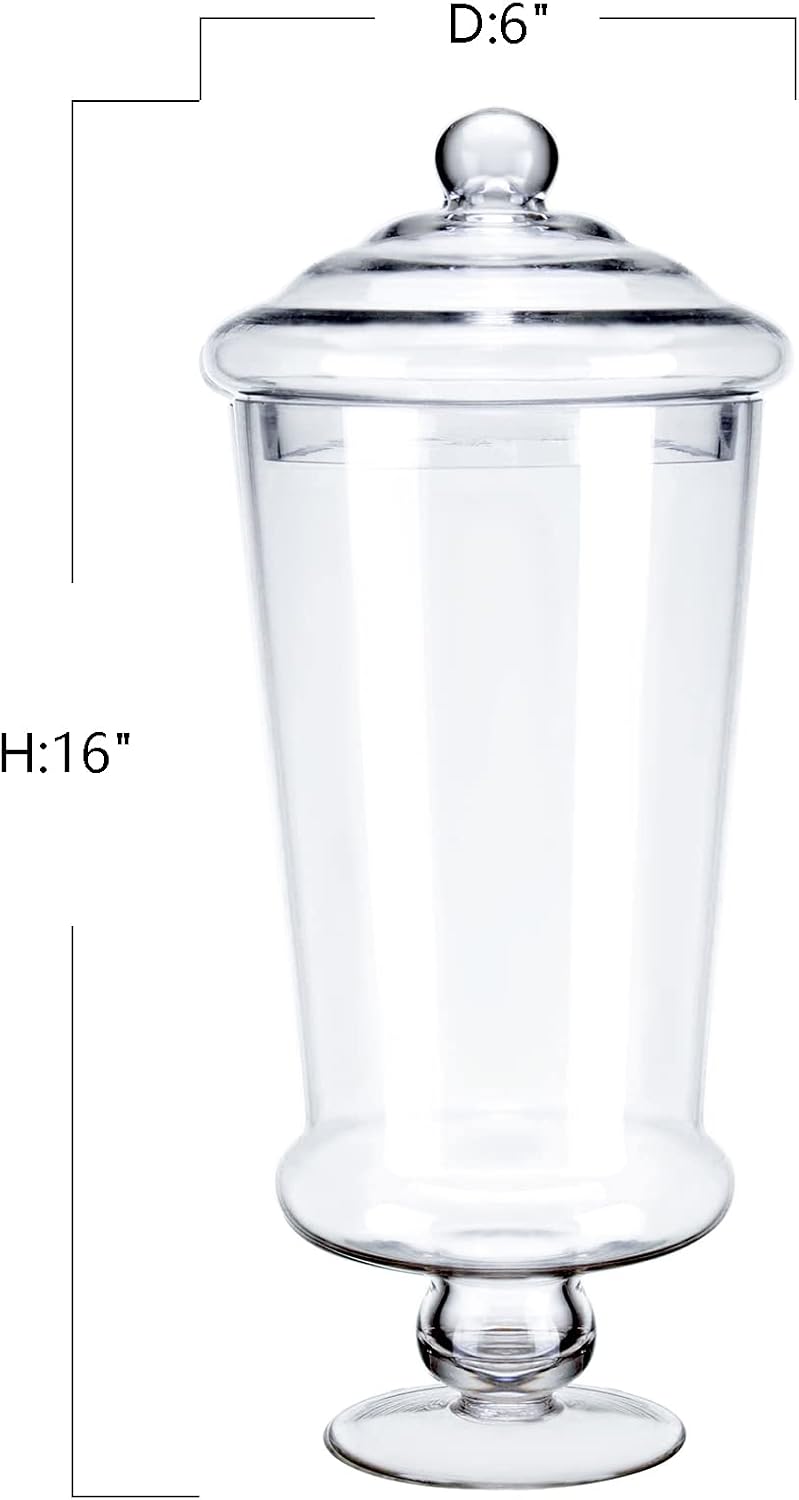 Glass Apothecary Jars, Clear Candy Bowl Dishes Holder Elegant Storage Buffet Display, Decorative Wedding Candy Organizer Canisters (Height: 16" Body: 6")
