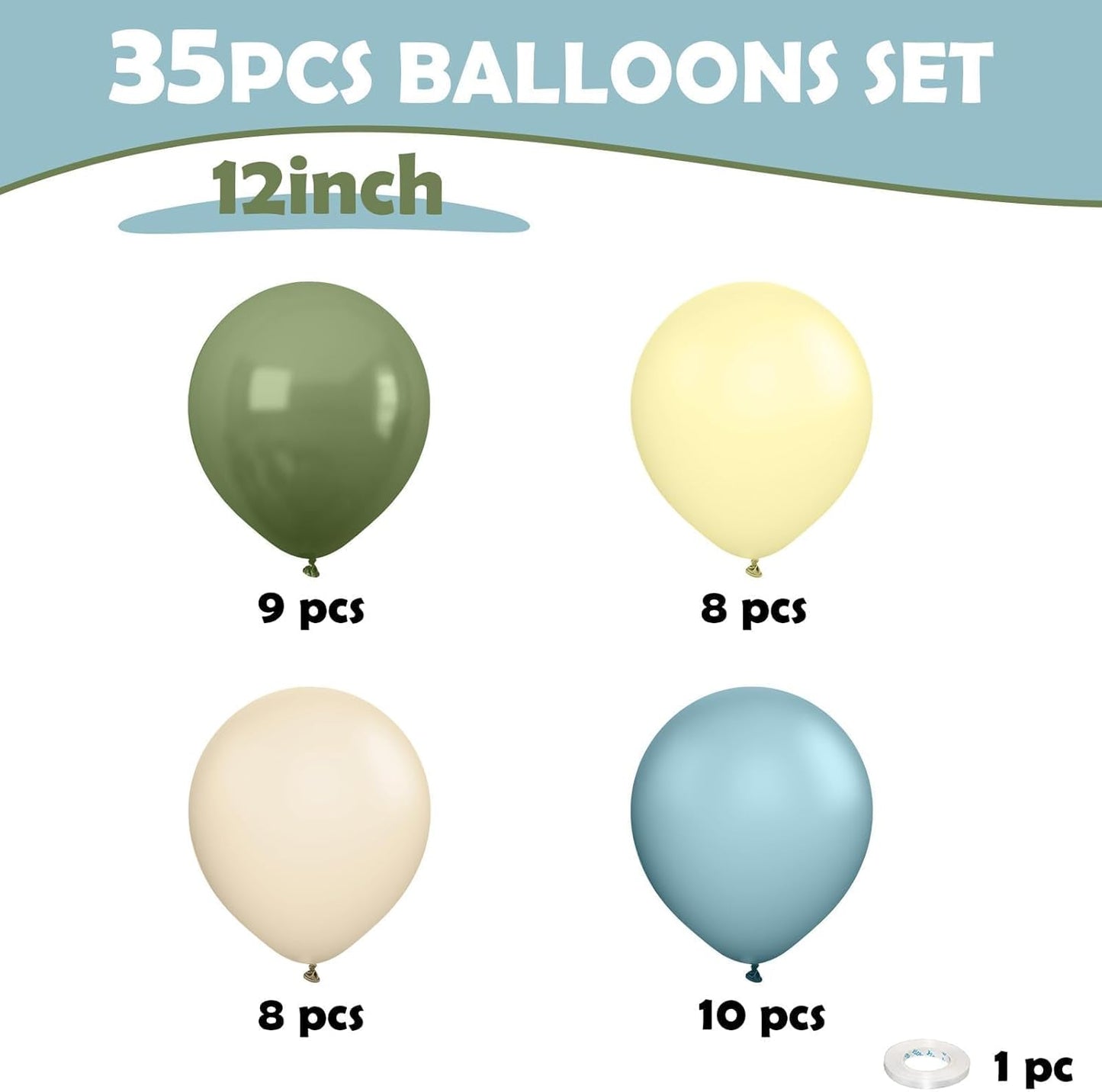 Sage Green Blue Balloons, 12 Inchs Dusty Blue Yellow Avocado Green Apricot Balloons for Girls Kids Birthday Party Wedding Anniversary Engagement Bridal Baby Shower Decorations