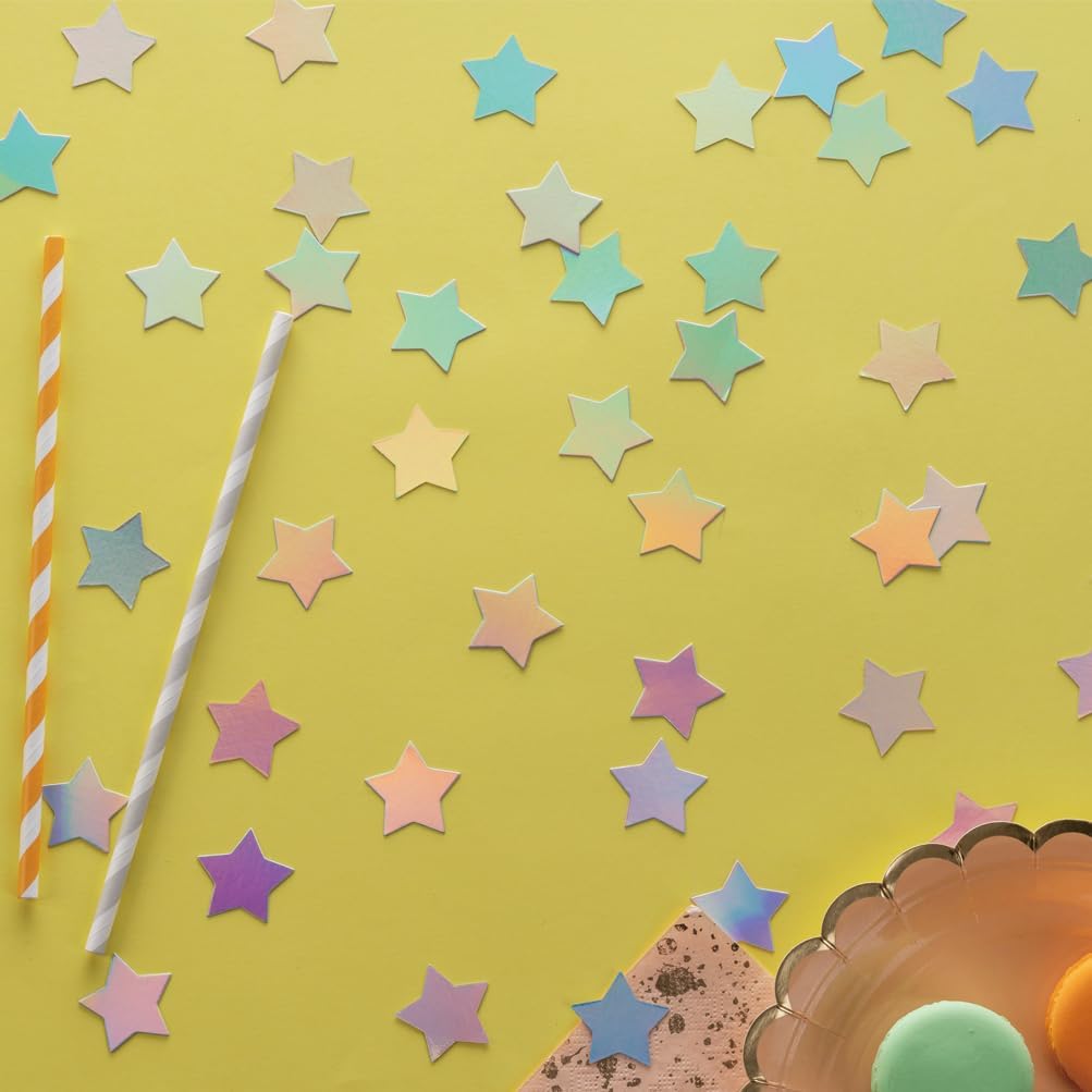 Laser Silver Star Confetti Holographic Table Decoration for Baby Shower Birthday Wedding Graduation Eid Ramadan Theme Party,1.2 inch in Diameter,200 Counts