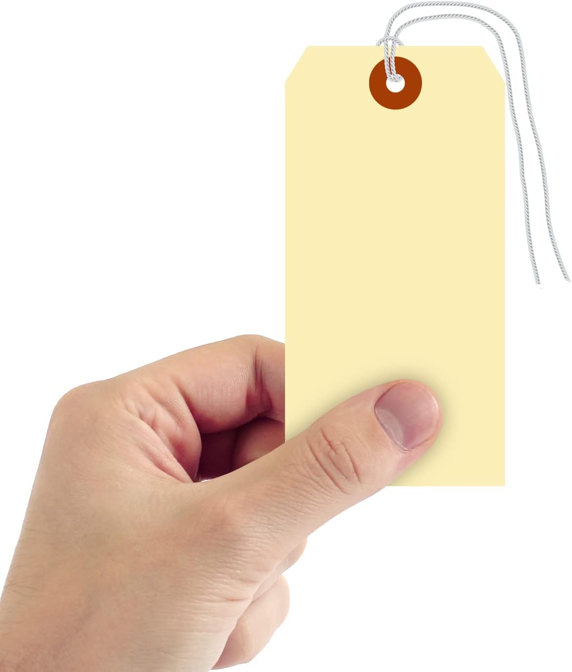 SmartSign Blank Shipping Tags with Pre-Attached Loop Strings, Size-6, Pack of 1000, 10pt Thick Manila Cardstock Tag, 5.25 x 2.625 inch Paper Hang Tags with Reinforced Fiber Patch