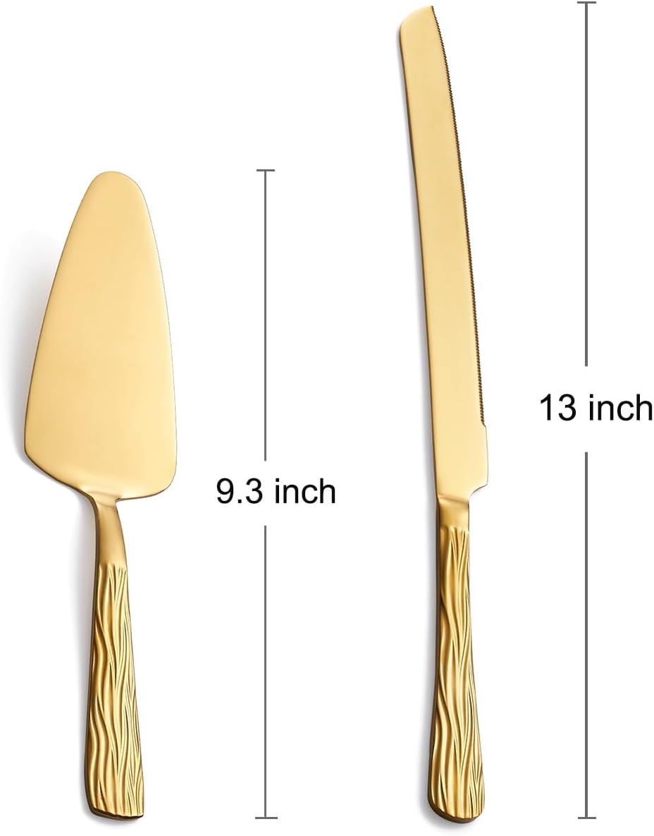 Gold Cake Cutter Set, Stainless Steel Cake Cutting Utensils Include Cake Knife and Cake Server suitable for Weddings, Birthdays, and Anniversaries