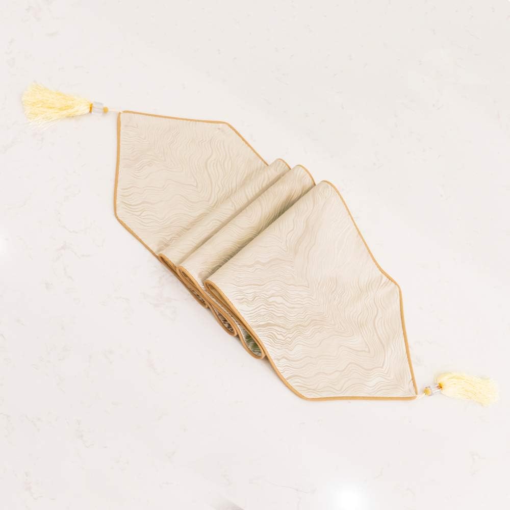Avigers 12 x 72 Inch Decorative Luxury Abstract Striped Beige Table Runners with Tassels for Home Living Room Bedroom Art Decor Wedding