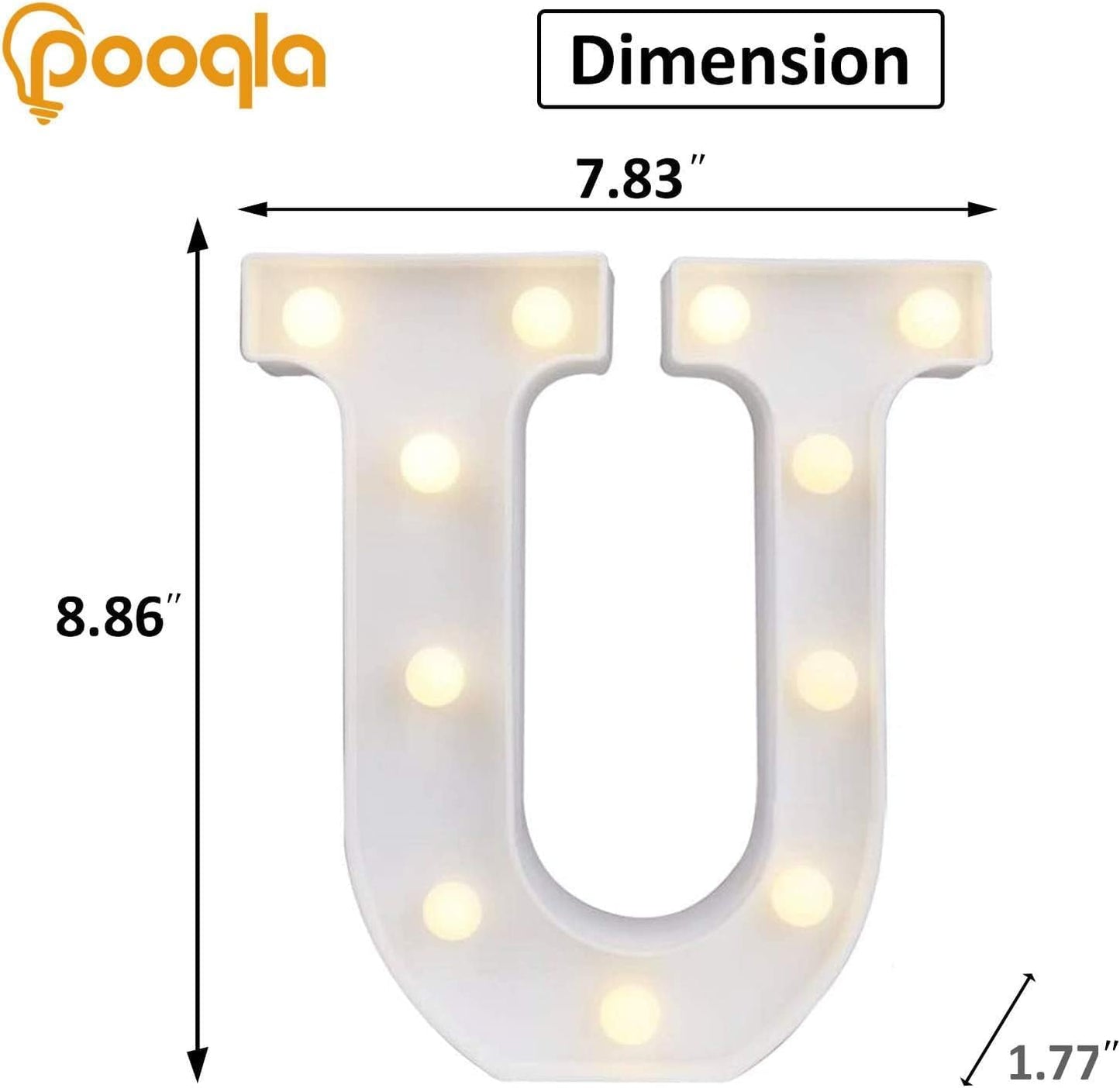 Pooqla LED Marquee Letter Lights, Warm White and Cool White Decorative Lighted Letters, Light Up Alphabet Letters for Boys Girls, Party, Wedding, Bar, Night Light, Birthday Decoration, Letter U