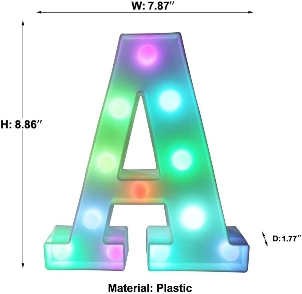 Pooqla Colorful LED marquee letter lights with Remote – light Up Signs – Party Bar Decorations for The Home - Multicolor A