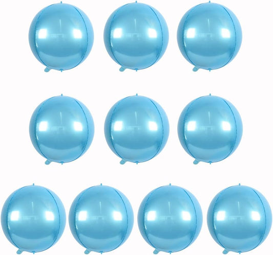 10 pcs Light Blue 4D balloon, 10 inch Foil Mylar Sphere Balloon for Birthday Party,Wedding,Valentine's Day, Christmas,Baby Shower Decoration Supplies