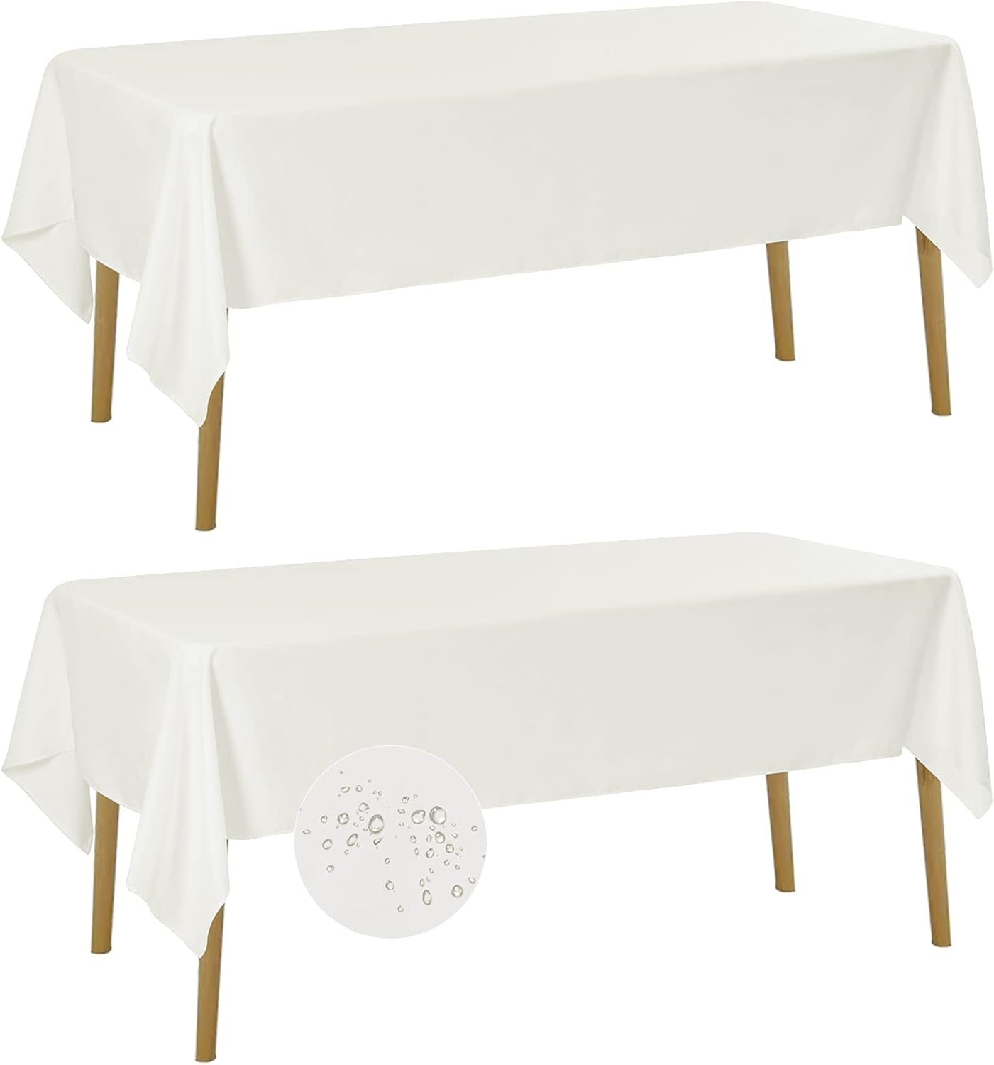 Fokitut 2 Pack Waterproof Rectangle Tablecloth, 60x84 Inch, Stain Resistant and Wrinkle Polyester Table Cloth, Fabric Table Cover for Kitchen Dining, Wedding, Party, Holiday Dinner-Ivory