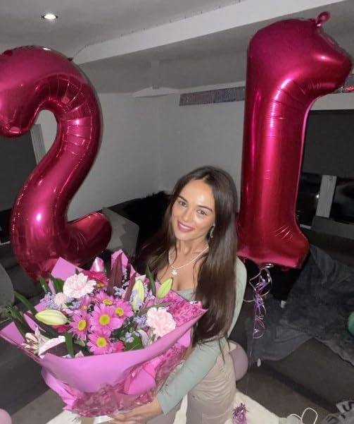 Hot Pink 40 Inch Big Number Balloon Birthday Decoration, Number 2 Helium Balloon 12 20 22 23 24 26 2025 New Years Celebration, Boy Girl Baby Anniversary Party Graduations Supplies Decorations