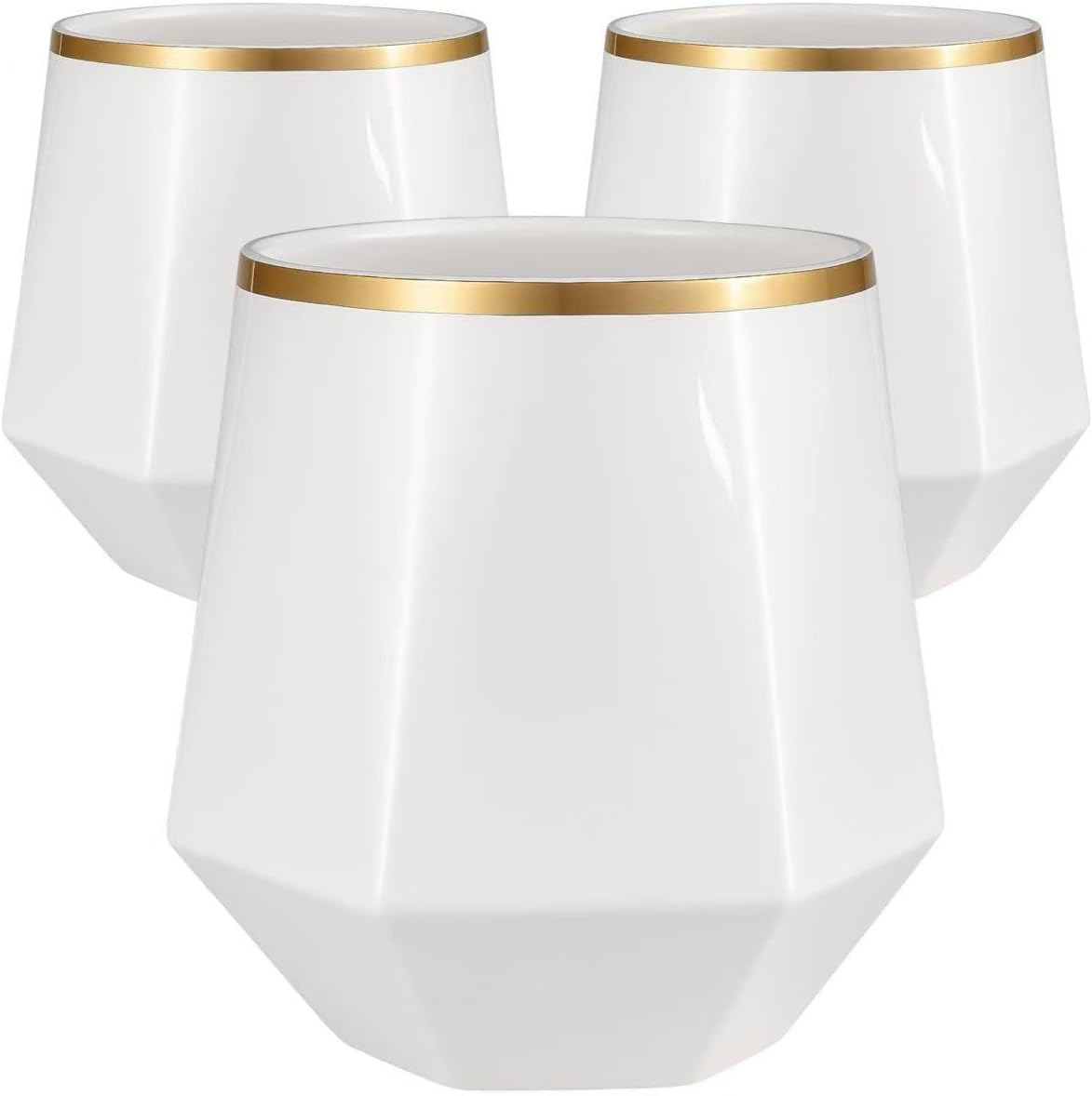 40 count Diamond Unbreakable Stemless Plastic Wine Champagne Whiskey Glasses Elegant Durable Disposable Indoor Outdoor Ideal for Home, Office, Bars, Wedding, 12 Ounce Cups (Diamond White Matte Gold)