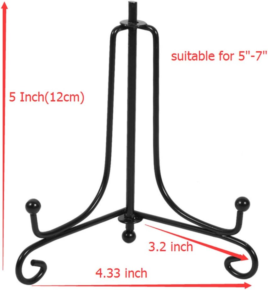 (4 pack)Iron Display Stand, Black Iron Easel Plate Display Photo Holder Stand, Displays Picture Frames, Cookbooks, Decorative Plates, Tablets and Art 5 Inch