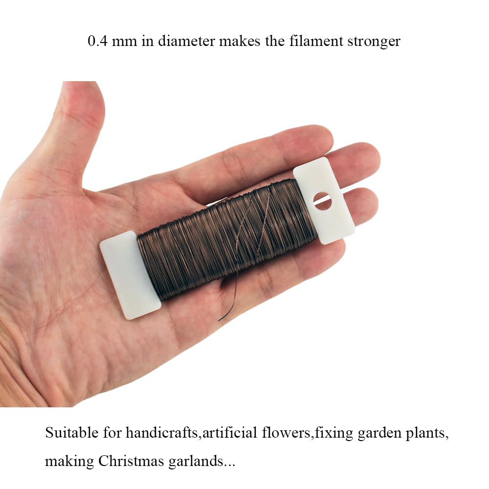 HAHIYO 26Gauge Coffee Color Metal Floral Wire - 3 Rolls, 115 Yards (345 Feet) - Flexible Paddle Wire for Craft, Christmas Wreath, Flower Arrangement, Bouquet Wrapping, Wedding, DIY