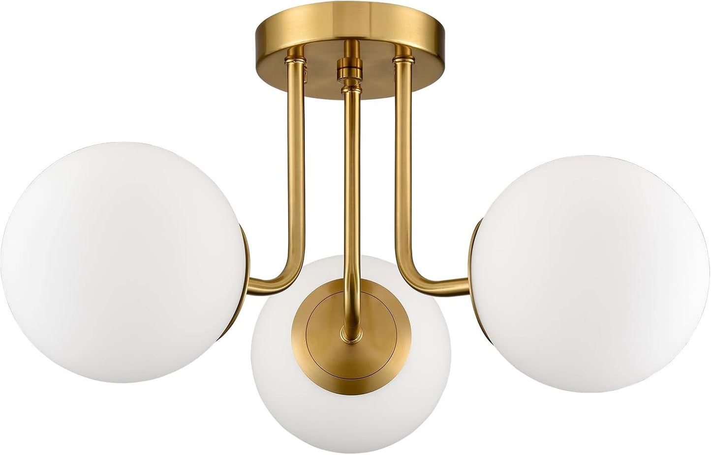Modern Brass Gold 3-Light Ceiling Light with Globe White Glass Shade Semi Flush Mount Ceiling Light for Living Room Hallway Sputnik Chandelier Lighting Fixture