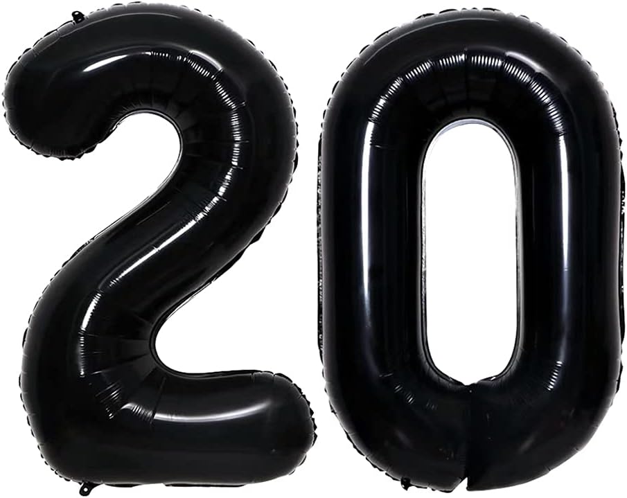 GOER Number 20 Balloons for 20th Birthday Party Decorations,42 Inch Jumbo Foil Helium Balloons for 20th Anniversary (Black)