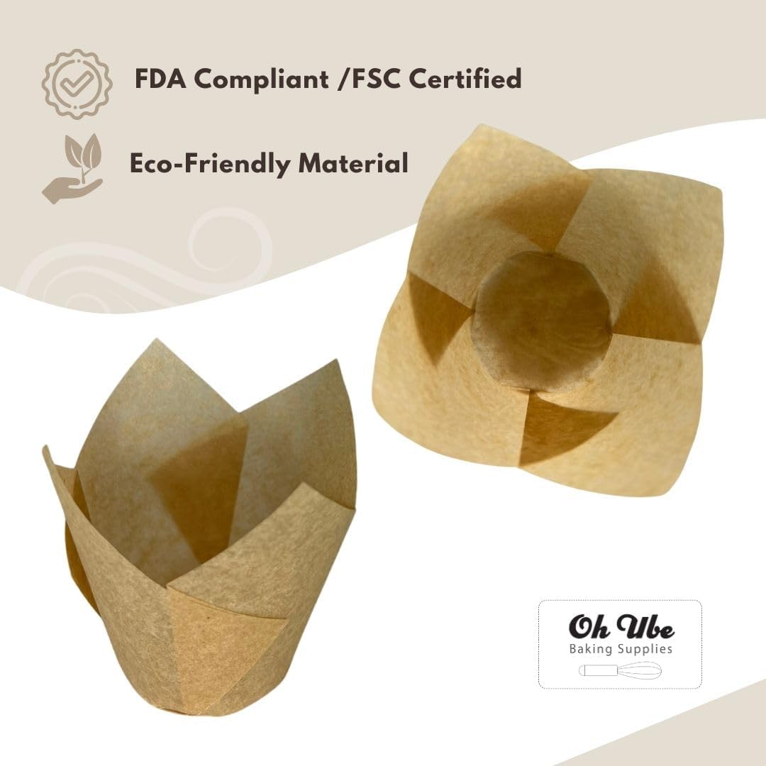 150-Pack Nordic Paper White Tulip Muffin Liners - Odorless, Non-toxic, Grease-Resistant, White Cupcake Baking Cups for Standard Size Muffin Pans for Birthdays, Weddings, Easter