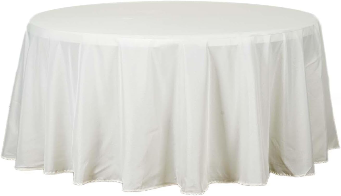 Efavormart Round Tablecloth, 132 Inch Stain & Wrinkle Resistant Washable Table Cloth, Decorative Polyester Fabric Table Cover for Banquet, Wedding, Dining- Ivory