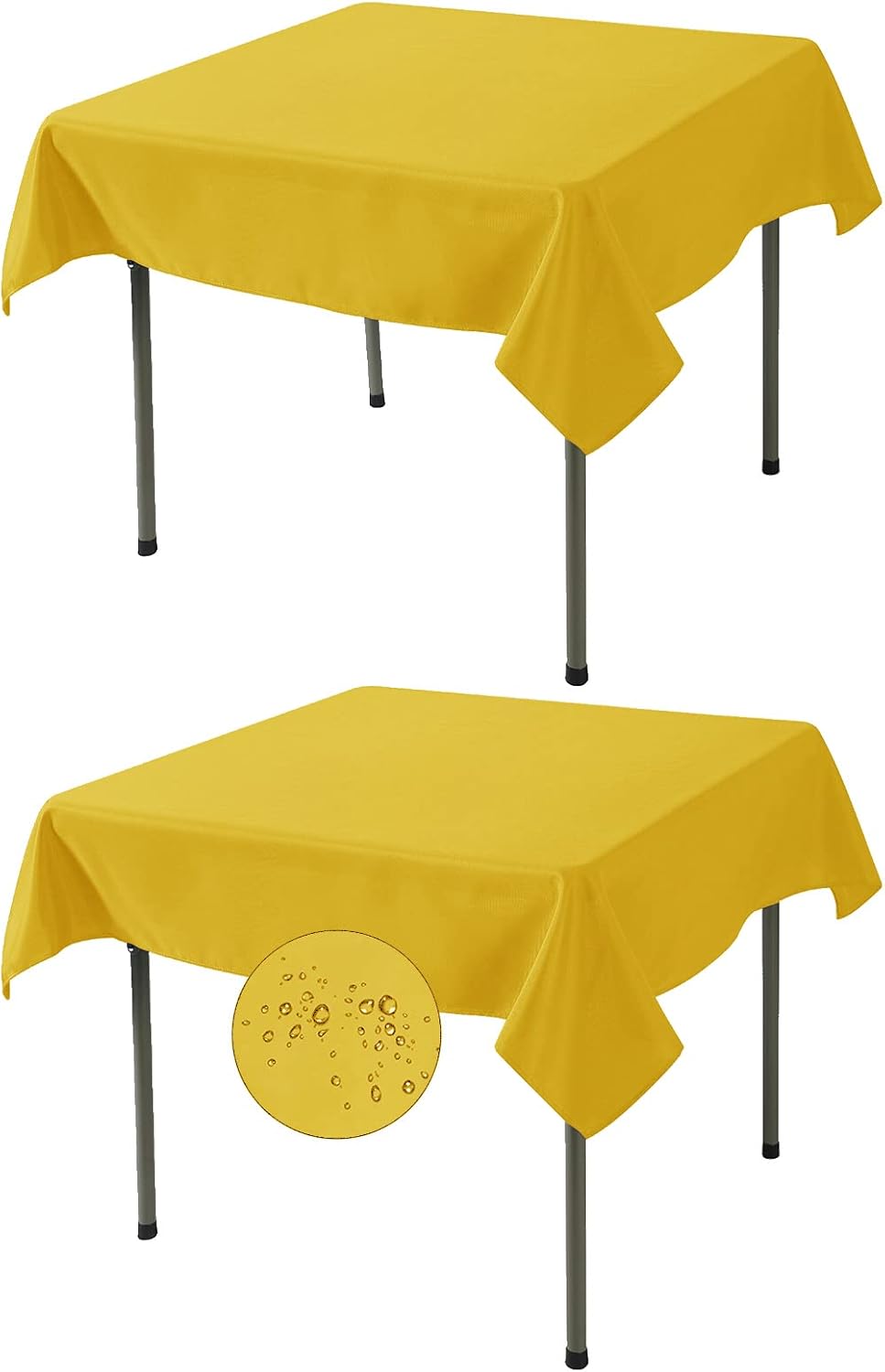 Fokitut 2 Pack Waterproof Square Tablecloth, 52x52 Inch, Stain Resistant and Wrinkle Polyester Table Cloth, Fabric Table Cover for Kitchen Dining, Wedding, Party, Holiday Dinner-Yellow