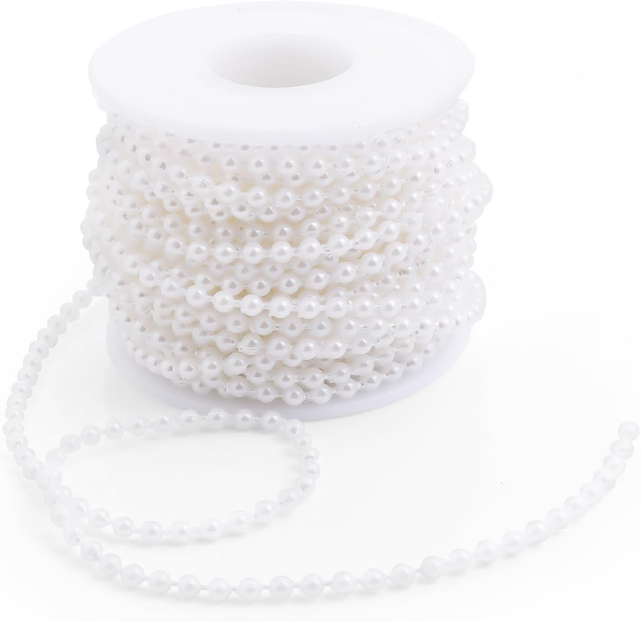 Pearls String Beads 33 Feet Crafts Faux Pearl Roll for Christmas Garland Flowers Wedding Party Jewelry Decoration(3mm White)