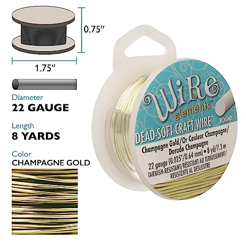 The Beadsmith Wire Elements Craft Wire – Tarnish Resistant, Soft Temper, Round, Champagne Gold Color – 0.64mm, 22 Gauge, 8 Yard Spool – Jewelry Making, Wire Wrapping, Floral, & Other DIY Crafts