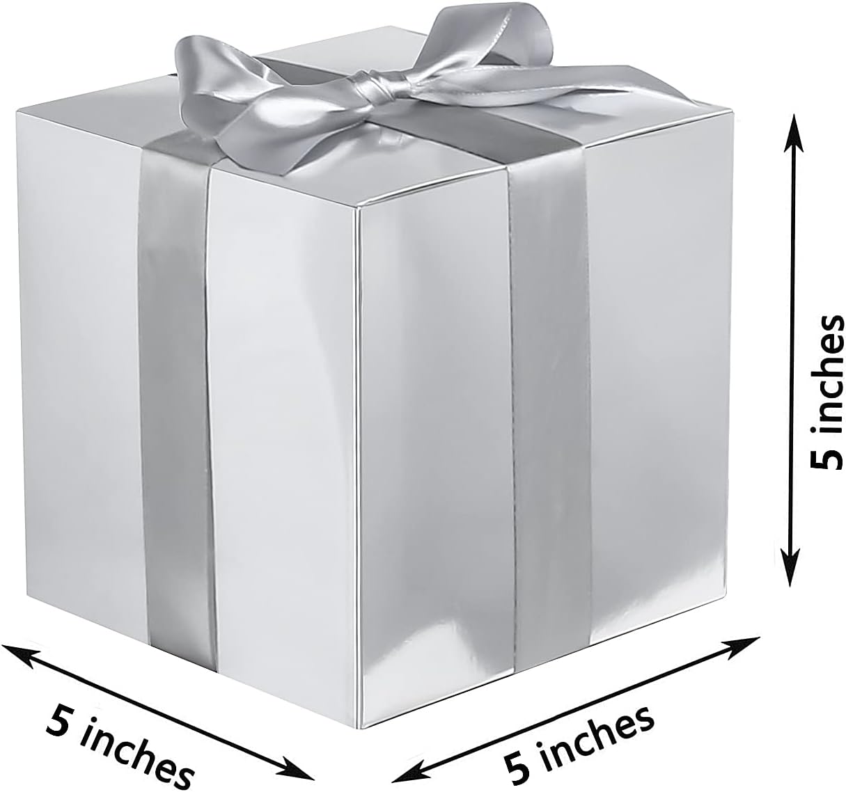 COTOPHER Small Gift Boxes 25 Pack 5x5x5 inches Silver Gift Boxes with Lids for Gifts, Crafting, Wedding Party Favor, Cupcake Boxes, Candy, Bridesmaids Proposal Box with Ribbons and Stickers