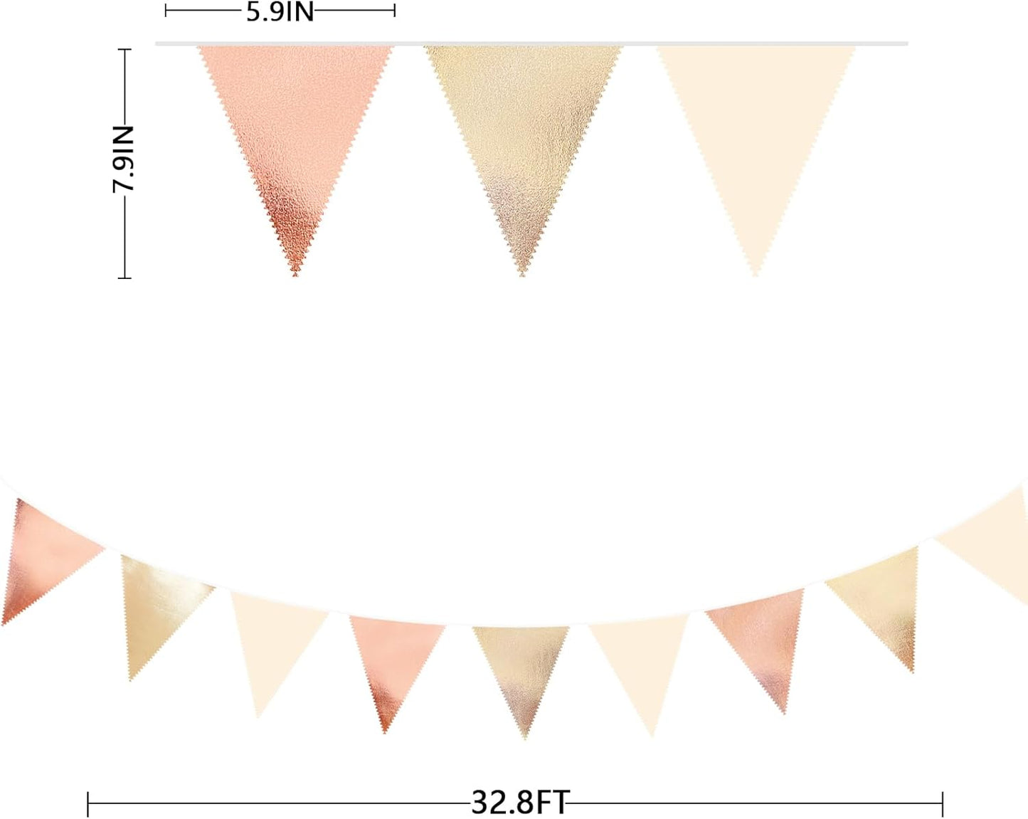 Rose Gold Champagne Gold Beige Party Decorations Metallic Fabric Triangle Flag Pennant Banner Garland Bunting for Engagement Bridal Shower Wedding Birthday Baby Shower Graduation Decoration Supplies
