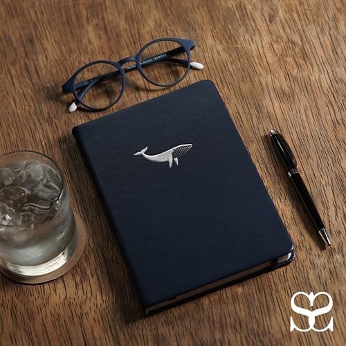 SETTINI Lined Journal, Ideal for Journaling - A5 Vegan Leather Notebook, 192 Archival-Quality Pages, QuillEase Bleed-Free Paper, Inner Pocket & Bookmark - Whale Gifts for Women & Men, Navy Whale