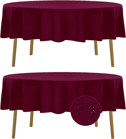 Fokitut 2 Pack Waterproof Round Tablecloth, 90 Inch, Stain Resistant and Wrinkle Polyester Table Cloth, Fabric Table Cover for Kitchen Dining, Wedding, Party, Holiday Dinner-Burgundy