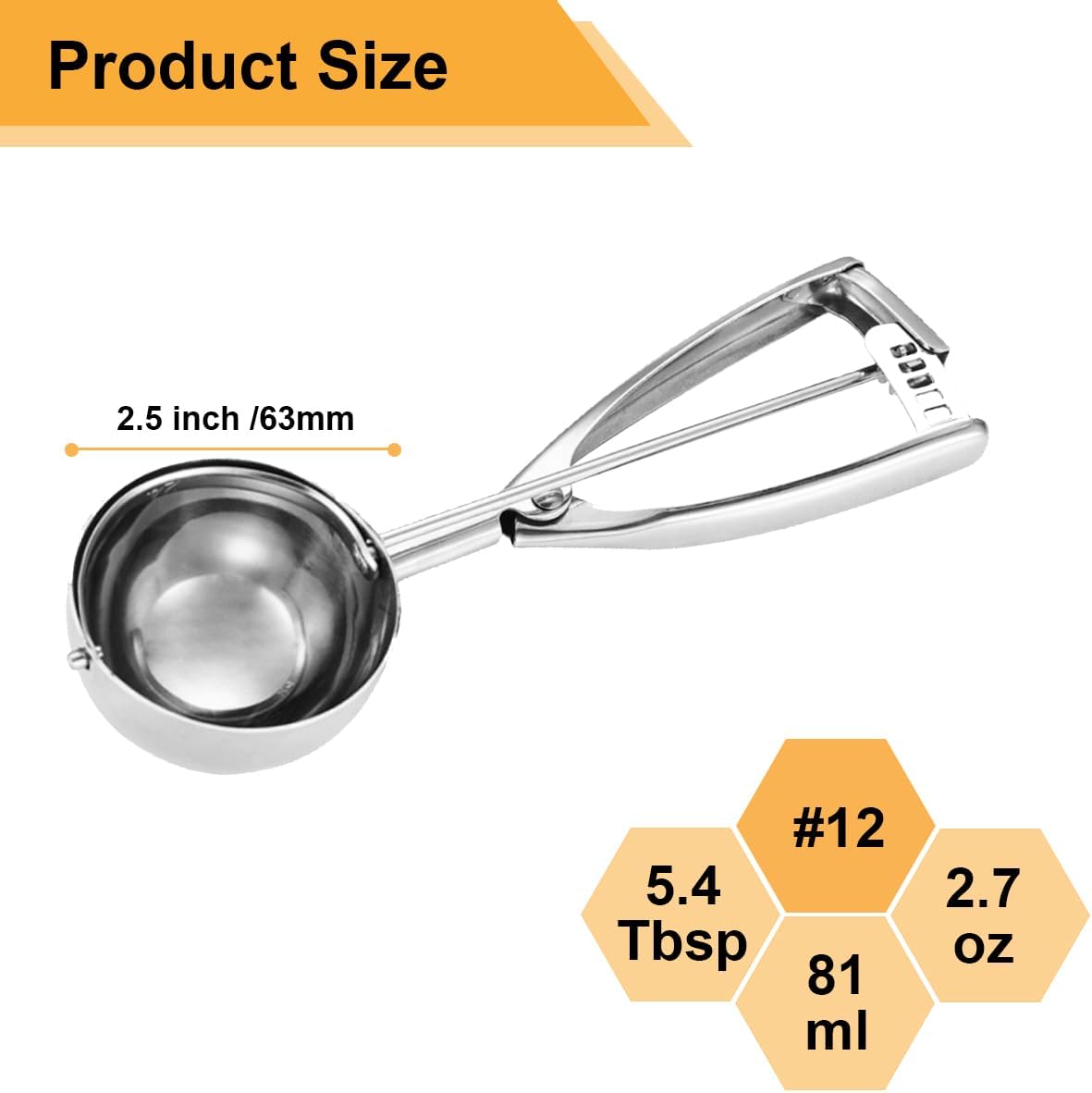 Large Cookie Scoop 5.4 Tablespoon, Size #12 Cookie Dough Scoop, 2.7 OZ Cookie Scoops for Baking, Selected 18/8 Stainless Steel, for Making Cookies, Cupcake, Muffin, Melon Ball, Ice Cream