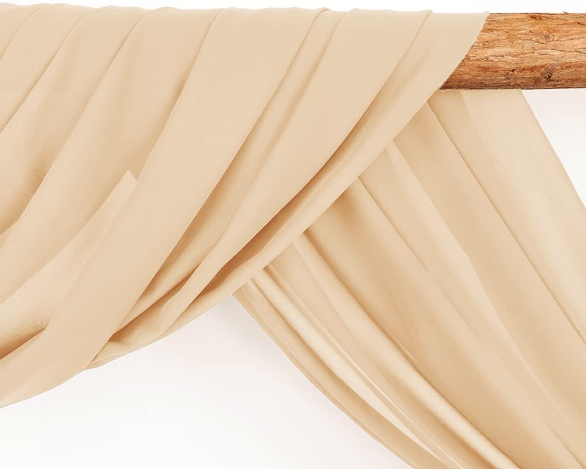 Wedding Arch Draping Fabric 4 Panels 30'' x 18FT Champagne Sheer Chiffon Arch Drapery for Photo Booth Bridal Shower Baby Shower Church Decor Newborn Photography Christening Outdoor Party