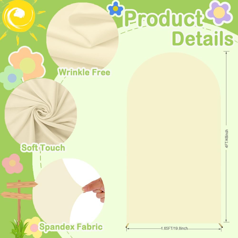 Beige Arch Cover 4ft Arch Backdrop Cover Spandex Fitted Wedding Arch Covers Round Top Arch Frame Cover Chiara Arch Cover Backdrop Fabric for Baby Shower Birthday Garden Party Celebration