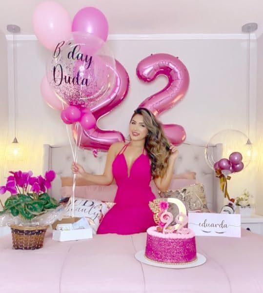 40 Inch Pink 4 Birthday Number Balloon, Giant Number Four 14 24 34 40 44 Balloons, Foil Mylar Big Balloons for Anniversary Graduation Supplies Decorations
