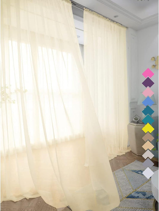 Window Light Yellow Sheer Curtains 60 x 84 Inches 2 Panels - Clear Basic Rod Pocket Panel for Living Room, Bedroom, Kids Room, Yard, Patio, Parlor, Sliding