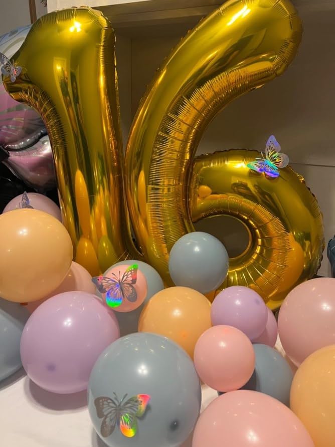 Gold 40 Inch Mylar Foil Number 16 61 Balloon, Birthday Digital Balloons for 16 Boy Girl Party Decorations Supplies, Big Helium Balloon Numbers for 16 61 Men Women Anniversary