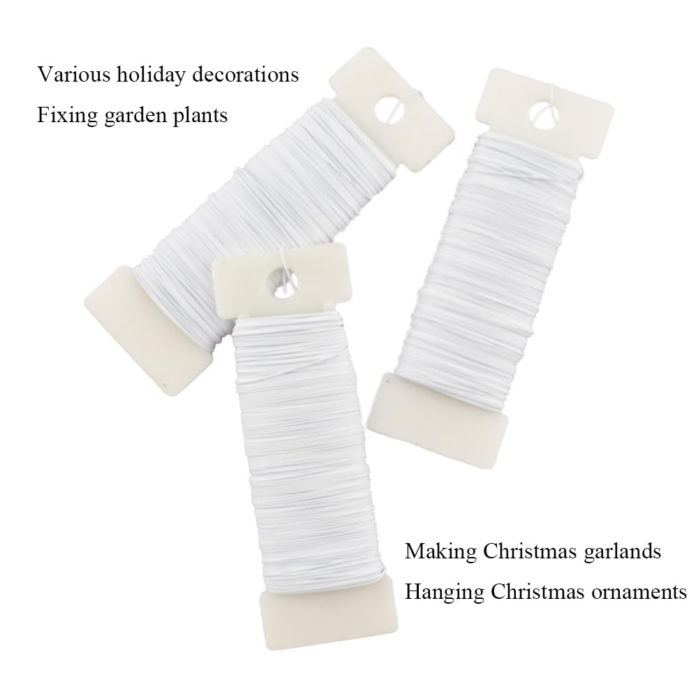 HAHIYO 26Gauge White Metal Floral Wire - 3 Rolls, 115 Yards (345 Feet) - Flexible Paddle Wire for Crafts, Christmas Wreaths, Tree & Flower Arrangement