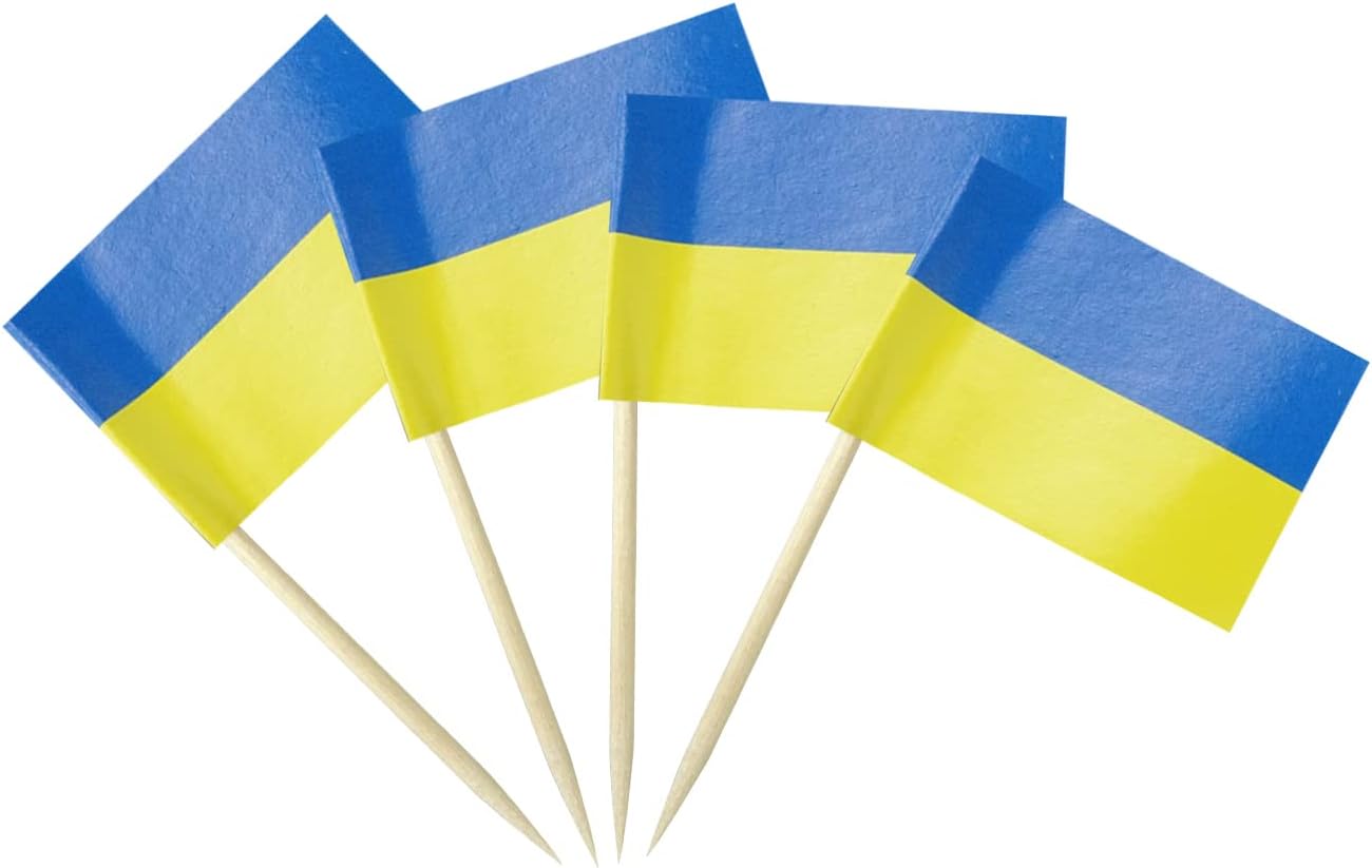 Ukraine Flag Ukrainian Flag, Small Mini Ukraine Toothpick Flags for Food, Cupcakes, Cocktails, Appetizers, Bar Party Decorations