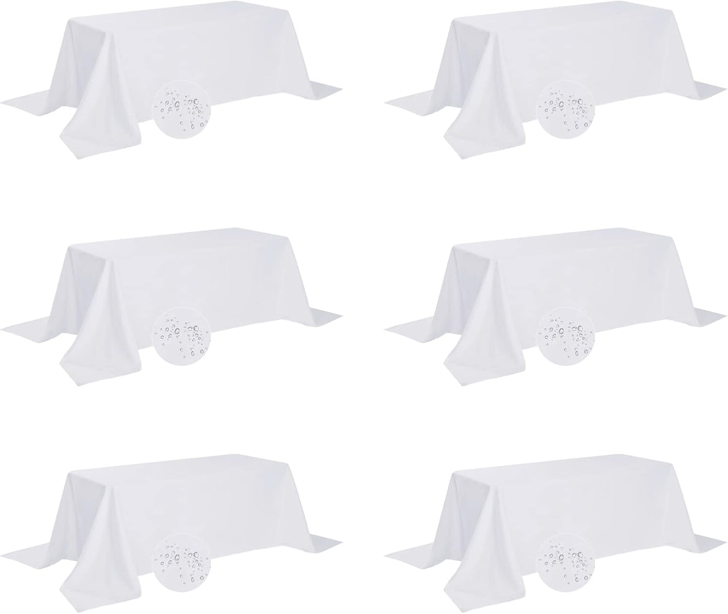 Fokitut 6 Pack Waterproof Rectangle Tablecloth, 90x132 Inch,Stain Resistant and Wrinkle Polyester Table Cloth, Fabric Table Cover for Kitchen Dining, Wedding, Party, Holiday Dinner-White
